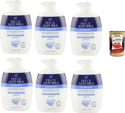 Produktbild von Felce Azzurra Felce Azzurra, Klassisches intimes Waschmittel für die tägliche intime Hygiene mit pH -Wert von 4,5, empfindliche Anti -Odor -Intimen -Seife, 6x 250 ml + italian Gourmet polpa 400g