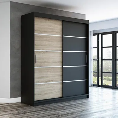 Produktbild von Schwebetürenschrank, 2-türig Schrank! Moderne Garderobe für Kleidung. Verschiedene Farben (Weiß, Schwarz, Somona) Kleiderschrank PARIS 180 cm
