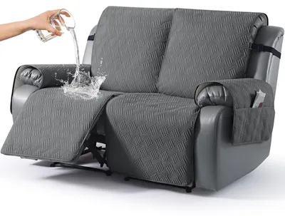 Productafbeelding van Waterdichte Relaxfauteuilhoes met Elastische Banden en Zijvak, Antislip, Wasbare Fauteuilhoes 2-zits, houtskoolgrijs