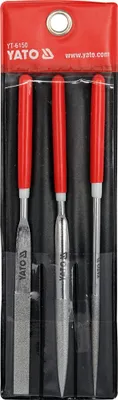 Zdjęcie produktu dla Yato YT-6150, Zestaw pilników, Płaski dokument, Półokrągły dokument, Okrągły dokument, Metal, Stal niestopowa, Polichlorek winylu (PVC), Czerwony