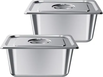 Produktbild von Gastronormbehälter Hotelpfanne (1/2-Größe) 2 Stk. 9 L, wiederverwendbare Behälter (148 mm tief), rostfreie Catering-Aufbewahrung, Panierschale Speisebehälter mit Deckel für Party Buffet