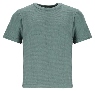 Produktbild von Baumfuchs Herren T-Shirt in gekräuselter Optik - Modisches Kurzarm-Shirt mit Rundhalsausschnitt in Salbei-Sage Größe L