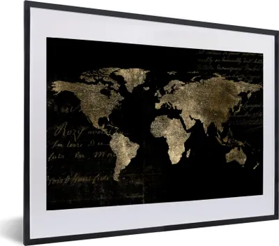 Produktbild von MuchoWow® MuchoWow® Gerahmtes Poster Weltkarte - Gold - Vintage 60x40 cm - Poster mit zchwarzem Bilderrahmen - Schlafzimmer - Plakat in Rahmen - Drucken