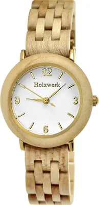 Produktbild von Holzwerk FREITAL kleine Damen Holz & Edelstahl Armband Uhr, beige, weiß & gold