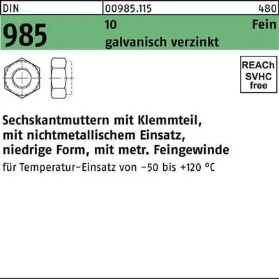 Produktbild von Reyher  985-10 Sich. Muttern M 8 x 1 galv. verzinkt (100 Stück)