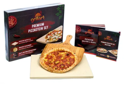 Pizzastein rechteckig 38x30 cm inkl. Pizzaschep und Rezeptbuch