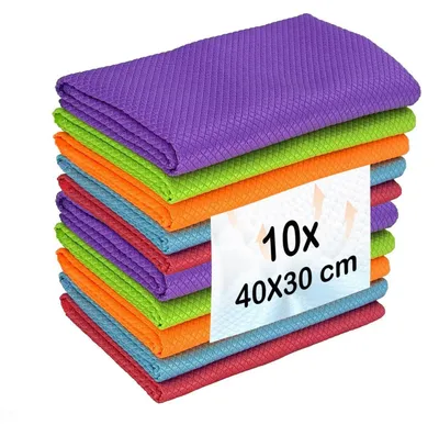 Immagine prodotto di Stoffette in microfibra per la pulizia, 40x30 cm, confezione da 10 pezzi, 5 colori, senza pelucchi, senza aloni