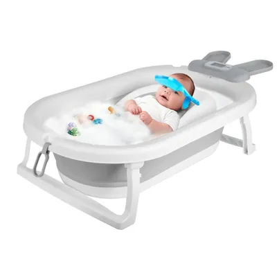 Produktbild von Baby Badewanne Faltbar mit Thermometer und Badesitz 82 cm grau