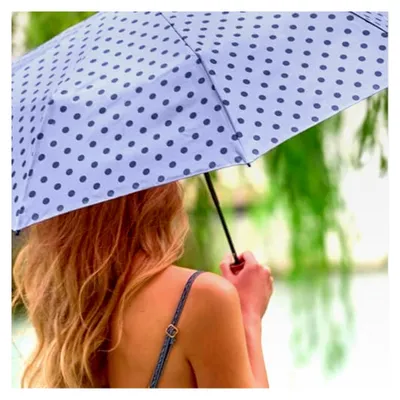 Produktbild von Regenschirm für Frauen mit Punkten - Automatischer Taschenschirm, kompakt und leicht, winddicht - Klein für Reisen - Durchmesser 96 cm