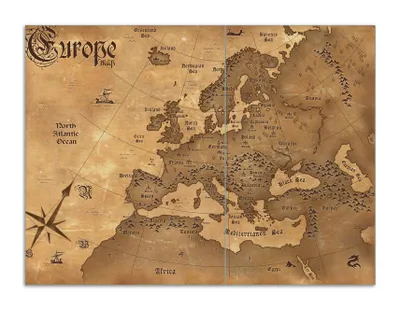 Produktbild von Wallario Herdabdeckplatte aus Glas, Größe 70 x 52 cm 2-teilig, Motiv Alte Weltkarte   Karte von Europa in englisch