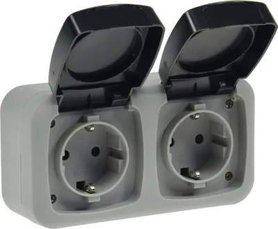 Immagine prodotto di Presa doppia ChiliTec a prova di umidità, IP44 250V AC / 16A, incl. telaio per montaggio a parete, grigio
