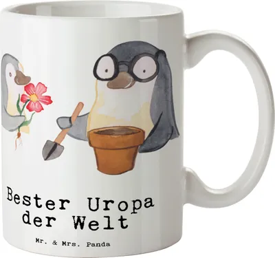 Produktbild von Mr. & Mrs. Panda haferl Pinguin Bester Uropa der Welt - Weiß - Geschenk, Geburtstag, Opa, Geschenkidee, Kleinigkeit, Pott, Trinkbecher, Tasse, Kaffeebecher, Kaffeetasse