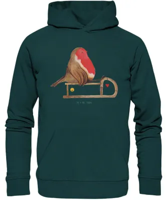 Produktbild von Mr. & Mrs. Panda Nachhaltiger Hoodie Rotkehlchen Schlitten Größe L - Lime Green - Geschenk, Weihnachten, Baumwollpullover, Kapuzenpulli, Pullover, Sweatshirt, Hoody