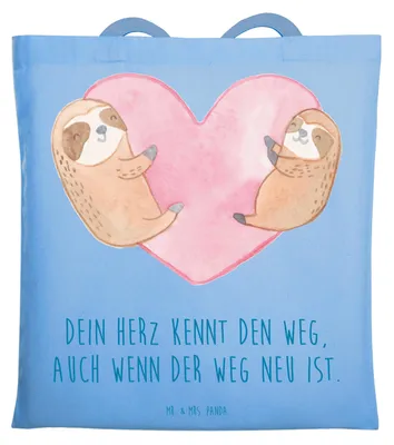Produktbild von Mr. & Mrs. Panda dokumententasche Trennung von den Eltern - Sky Blue - Geschenk, Trost, Schultasche, positive Energie, Vertrauen, Kraft, Tasche, Büchertasche, Jutebeutel