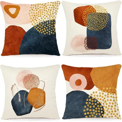 Produktbild von Kissenbezüge 40x40 cm Leinen-Mischgewebe Geometrische Muster 4er Set für Sofa Couch Outdoor