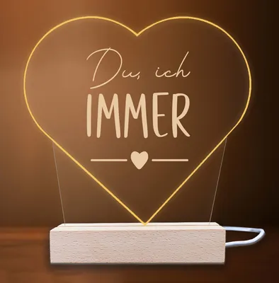 Produktbild von INDIGOS UG - LED Nachttischlampe - Herz - Spruch 5 - Valentinstag - Herz mit Spruch - Nachtlicht - 3D-LED-Lampe - Weihnachten, Geburtstag - Geschenk für Freund, Freundin, Familie - Liebe