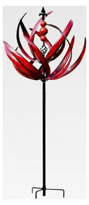 Produktbild von Drehbares Metall-Windrad für den Garten, 360 Grad drehbar, Lotus-Design, rot