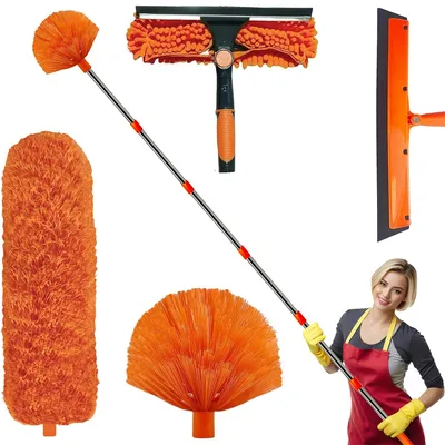 Produktbild von Fensterputzer Set, Fensterwischer und Staubwedel mit großer Reichweite, Staub- und Fensterreinigungsset für hohe Decken, mit Teleskopstange