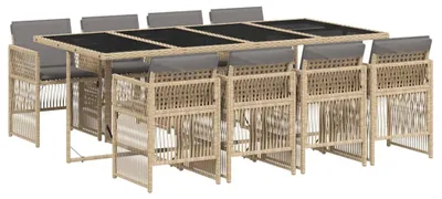 Produktbild von vidaXL 9-tlg. Garten-Essgruppe mit Kissen Beigemischung Poly Rattan