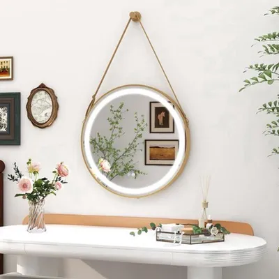 Obrázek produktu pro Zrcadlo na zeď, kulaté, s LED osvětlením ve 3 barvách - 69 cm - s funkcí proti zamlžování - dotykové ovládání