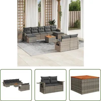 Produktbild von The Living Store 10-tlg. Garten-Sofagarnitur mit Kissen Grau Poly Rattan