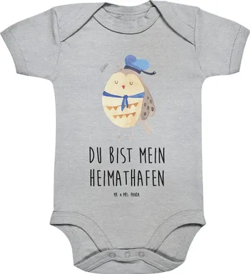 Produktbild von Mr. & Mrs. Panda Babybody Eule Matrose 1. - 3. Monat - Heather Grey - Geschenk, Kapitän, Owl, Heimathafen, babykleidung body, Strampler Baby, Boot fahren, Kurzarmbody