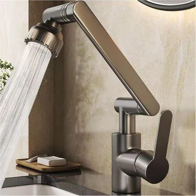 Image de Robinet de salle de bains flexible, haut et réglable en hauteur, en acier inoxydable, avec 2 réglages de débit