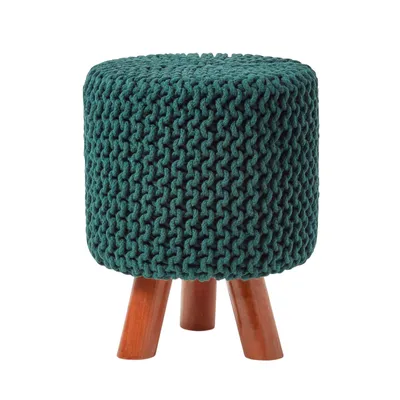 Produktbild von HOMESCAPES Gestrickter Fußhocker, 42 cm hoch, tannengrün