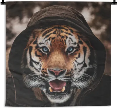 Produktbild von MuchoWow® Wandteppich Wandbehang Tiger - Kleidung - Blau 150x150 cm Tapisserie Dekoration Wandtuch - Wohnaccessoires - Modernes