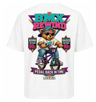 Produktbild von Damen Oversize T-Shirt Weiß XL – Bedrucktes Shirt mit BMX Motiv aus Baumwolle – LUNØIR ©