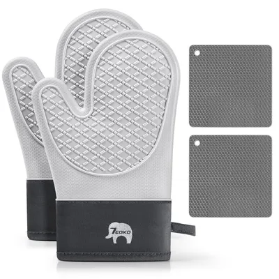 Imagen del producto de Guantes de horno de silicona, resistentes al calor, paquete de 2 unidades, con forro de algodón, para uso en la cocina