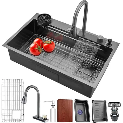 Obrázok produktu pre Kuchynský drez feiyu86, s výsuvnou batériou, 86 x 21,6 x 51 cm, nerezová oceľ