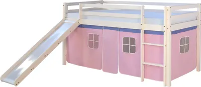 Image de Hochbett Spielbett Kinderbett Rutsche Kiefer Vorhang rosa 90x200 Jugendbett