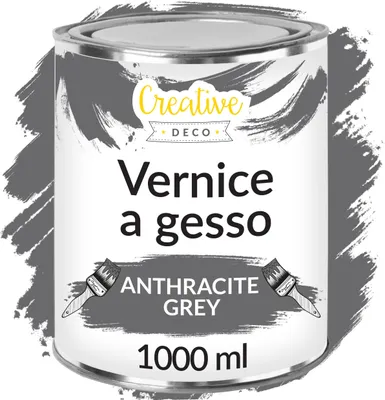 Immagine prodotto di Creative Deco Vernice a Gesso Grigio Antracite | 1L | Vernice per Legno Opaca, Lavabile | Chalk Paint| Pittura Mobili per Restauro di Mobili e Deco