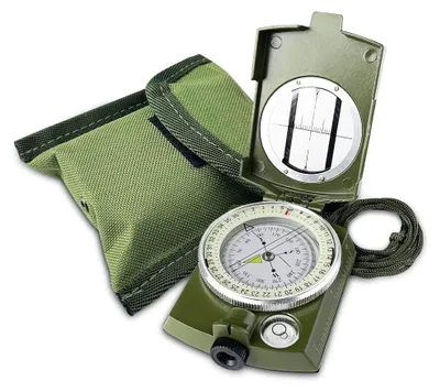Produktbild von Marschkompass Militärkompass Peilkompass - Wasserdicht - Leuchtend - Metall - Mit Wasserwaage und Tragetasche - Für Wandern und Camping