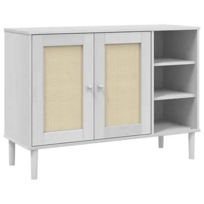 Produktbild von Sideboard SENJA Rattan-Optik Weiß 112x40x80 cm Kiefernholz