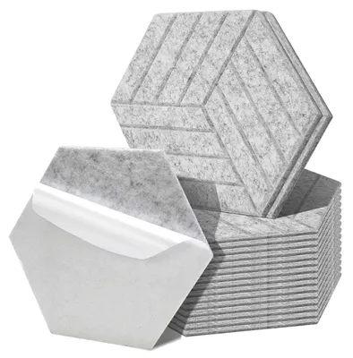 Zdjęcie produktu dla Panele akustyczne Vigevee, filcowe, samoprzylepne, 18 sztuk, sześciokątne, 15 cm, pochłaniacze dźwięku do montażu na ścianie, grubość 0,9 cm, wzór paskowy, kolor szary