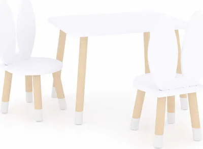 Produktbild von Dekormanda - Babytisch mit stühlen in hasenform, ein tisch und zwei stühle, weiß