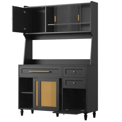 A black hutch with gold accents.