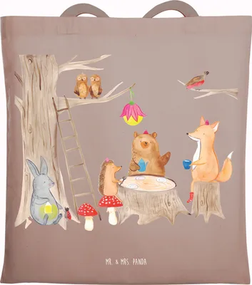 Produktbild von Mr. & Mrs. Panda Uni Tasche Waldtiere Picknick - Braun Pastell - Geschenk, Igel, Tragetasche, Lustige Sprüche, Fuchs, Hase, Wald, einkaufsshopper, Laptoptasche, Tote Bag
