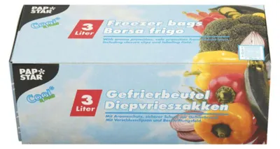 Produktbild von Papstar Gefrierbeutel, LLDPE 3 l 32 cm x 25 cm transparent in Faltschachtel, 12 x 75 Stück