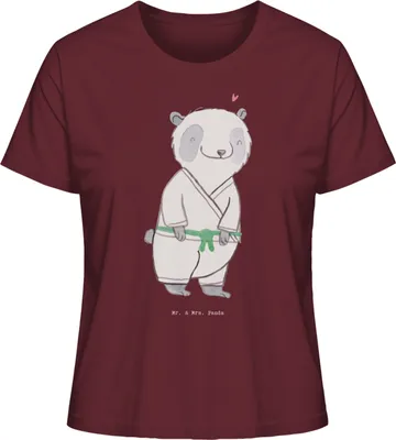 Produktbild von Mr. & Mrs. Panda Oberteil Damen Panda Jiu Jitsu Größe XL - Burgundy - Geschenk, Basic Shirt, Japanische Kampfkunst, Baumwoll T-Shirt, Selbstverteidigung, Sommershirt