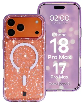 Produktbild von Glitzer Hülle mit Magnetring für iPhone 18 Pro Max / 17 Pro Max, Bizon Case SparklO, Transparent-Violet mit Glitzer