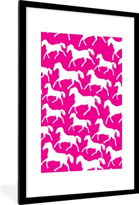 Produktbild von MuchoWow® MuchoWow® Gerahmtes Poster Pferde - Rosa - Weiß - Mädchen - Kinder - Mädchen 60x90 cm - Poster mit zchwarzem Bilderrahmen - Dekoration - Wandposter Wohnzimmer - Hochwertig