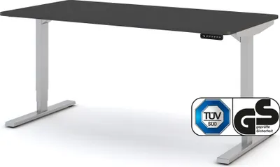 Produktbild von ASSMANN Elektrisch höhenverstellbarer Schreibtisch Y-Line Curved Anthrazit Weißaluminium, 160x80cm, Memoryfunktion, 2-fach-Motorik