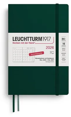 Obrázok produktu pre LEUCHTTURM1917, mesačný plánovač a zápisník, brožovaná väzba (formát B6+), rok 2026, 16 mesiacov