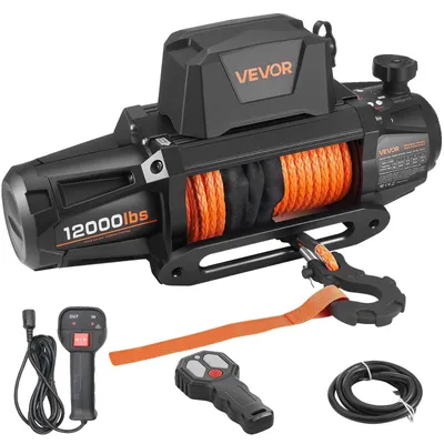 Productafbeelding van VEVOR Elektrische lier, 5400 kg, 12V DC, Φ9,5mm x 28m synthetisch touw, draadloos + met kabel, IP68, geschikt voor terreinwagens, jeeps, aanhangwagens