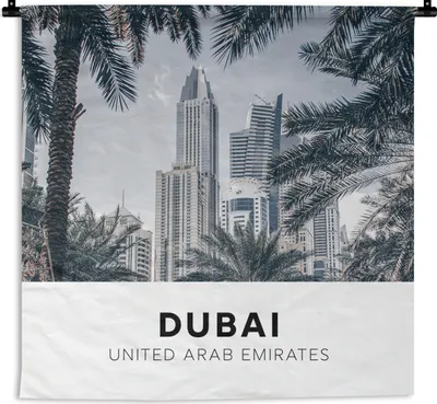 Produktbild von MuchoWow® Wandteppich Wandbehang Dubai - Palme - Wolkenkratzer 60x60 cm Tapisserie Dekoration Wandtuch - Dekorationen - Wand Decke
