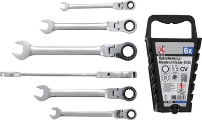 Image de KRAFTMANN 30004 Jeu de clés à cliquet à fourche, 8-19 mm, têtes flexibles, 6 pcs.