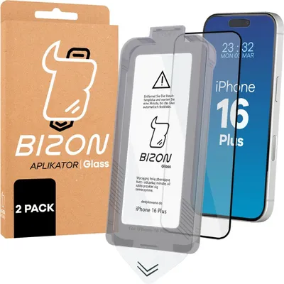 Produktbild von Szkło hartowane z ramką do łatwej aplikacji Bizon Glass Aplikator do iPhone 16 Plus, 2 sztuki